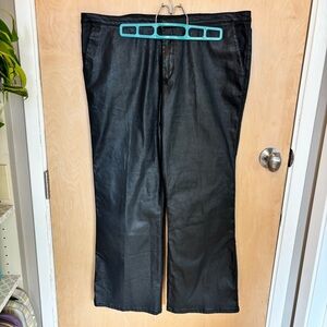 Massimo Dutti Black Straight Leg Waxed Women's Cotton Trousers